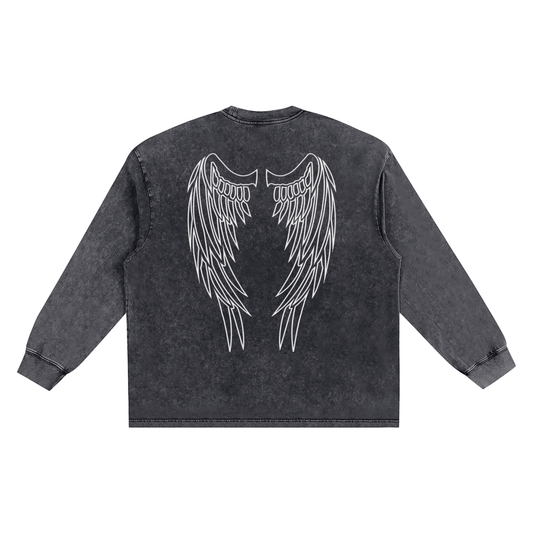 “DIVINE” Snow Washed Oversize Long Sleeve T-shirt